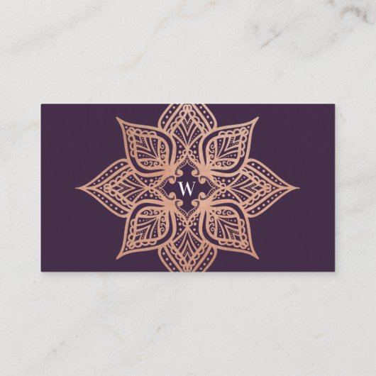 Roos gouden mandala & donker Paarse pruimenmonogra Visitekaartje (Achterkant)