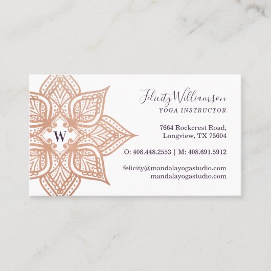 Roos gouden mandala & donker Paarse pruimenmonogra Visitekaartje (Voorkant)