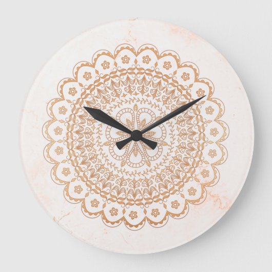 Roos gouden mandala grote klok (Voorkant)