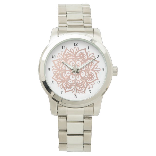 Roos gouden Mandala horloge (Voorkant)