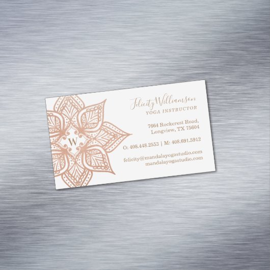 Roos gouden mandala lotus bloem monogram magnetisch visitekaartje (Voorbeeld)