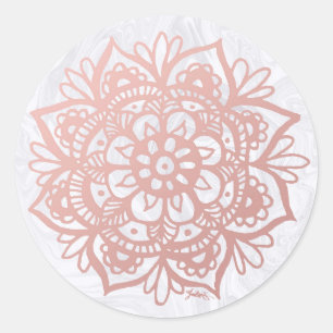 Roos Gouden Mandala op Witte Marmeren Sticker