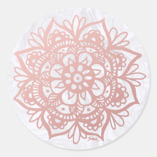 Roos Gouden Mandala op Witte Marmeren Sticker (Voorkant)