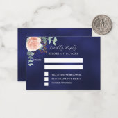 Roos gouden marine blauw bloemenbruiloft reactie R Notitiekaartje (Voorkant / Achterkant in situ)