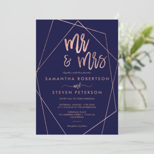 Roos gouden marinemarie alles bij één bruiloft kaart (Staand voorkant)