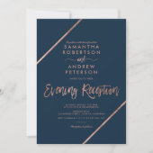 Roos gouden marineslag blauwe typografie bruiloft kaart (Voorkant)