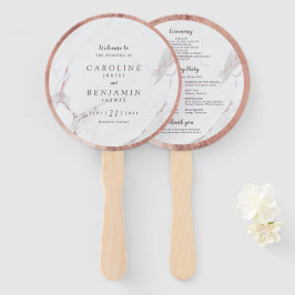 Roos gouden marmer luxe modern huwelijksprogramma handwaaier