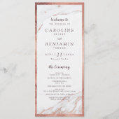 Roos gouden marmer luxe modern huwelijksprogramma programmakaart (Voorkant)