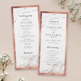 Roos gouden marmer luxe modern huwelijksprogramma programmakaart