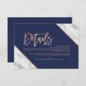 Roos gouden marmer marineschrift bruiloft richting informatiekaartje (Voorkant / Achterkant)