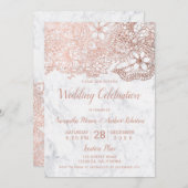 Roos gouden marmer met bloemetjestypografie bruilo kaart (Voorkant / Achterkant)