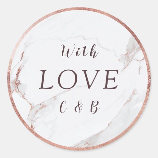 Roos gouden marmer modern bruiloft liefde monogram ronde sticker (Voorkant)