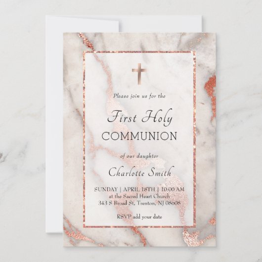 roos gouden marmeren achtergrond Eerste Heilige Co Kaart (Voorkant)