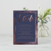 Roos gouden marmeren bruiloft details over marineb informatiekaartje (Staand voorkant)