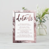 Roos gouden marmeren bruiloft details over wit informatiekaartje (Staand voorkant)