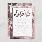 Roos gouden marmeren bruiloft details over wit informatiekaartje (Voorkant / Achterkant)