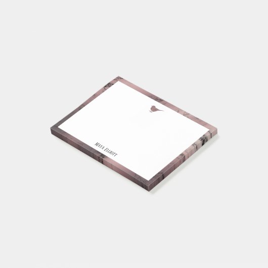 Roos Gouden Marmeren Vogel en Rand w / Wit Post-it® Notes (Schuin)