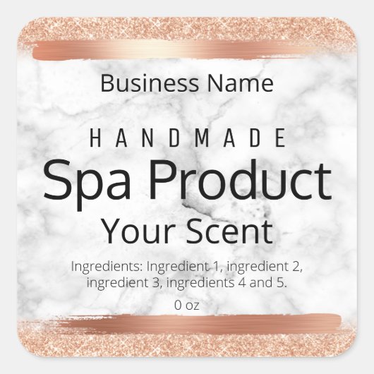 Roos gouden marmeren zeep body scrub bad weeklabel vierkante sticker (Voorkant)