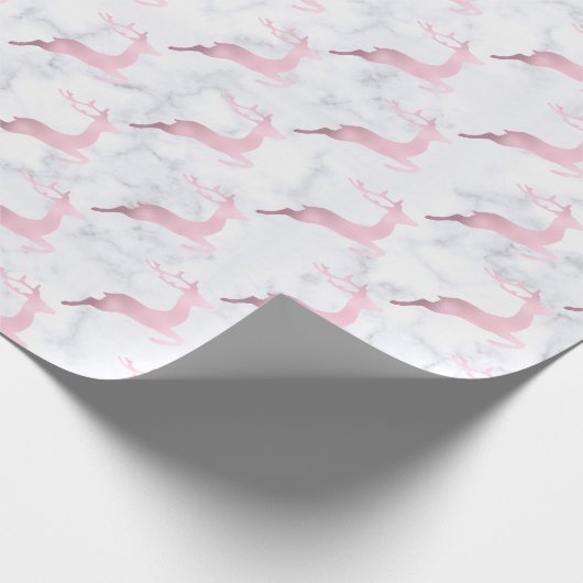 Roos gouden marmerrendierpatronen cadeaupapier (Hoek)