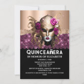 Roos gouden maskerade Quinceañera verjaardagsmaske Kaart (Voorkant)