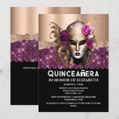 Roos gouden maskerade Quinceañera verjaardagsmaske Kaart (Voorkant / Achterkant)