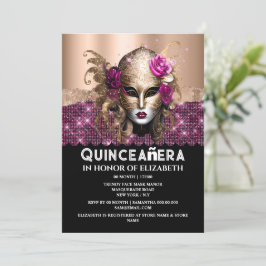 Roos gouden maskerade Quinceañera verjaardagsmaske Kaart