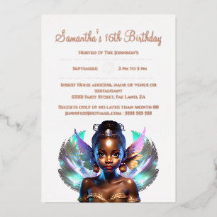 Roos gouden melanine fee prinses betoverd real folie uitnodiging