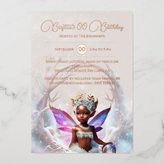 Roos gouden melanine fee winterse grillige portal folie uitnodiging (Voorkant)