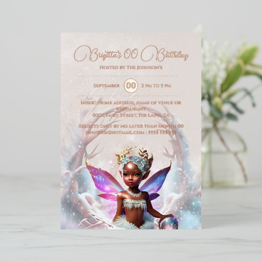 Roos gouden melanine fee winterse grillige portal folie uitnodiging (Staand Voorkant)