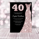 Roos gouden mest op 40e verjaardag Black Kaart<br><div class="desc">Roos gouden zwarte roze Sparkle Dress 40th Birthday Party Black Invitation Variations to the uitnodiging and matching items in onze winkel</div>