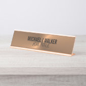 Roos gouden metaaleffect, professioneel bureau naambordje (Voorkant)