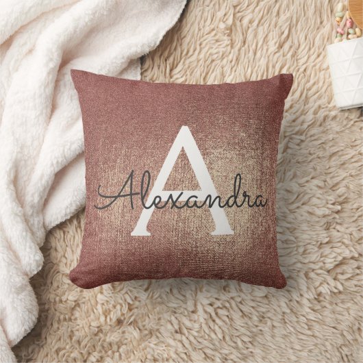 Roos Gouden Metallic Folie Monogram Naam en Initia Kussen (Deken)