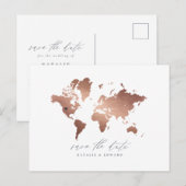 Roos gouden metallic wereldkaart bruiloft aankondi feestdagenkaart (Voorkant / Achterkant)