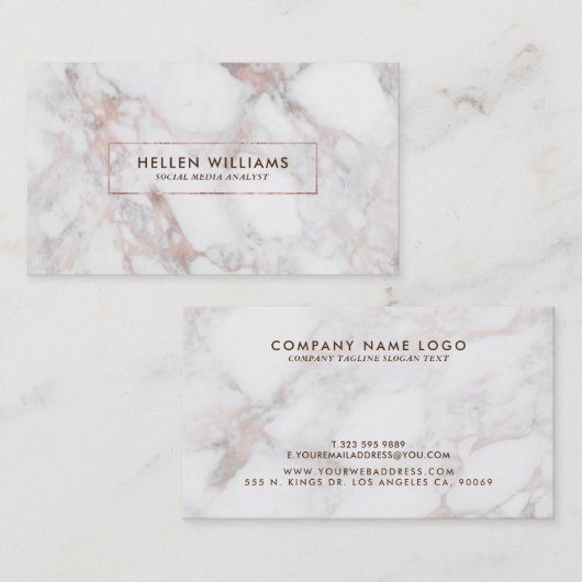 Roos-gouden moderne faux marmeren steen visitekaartje (Voorkant / Achterkant)