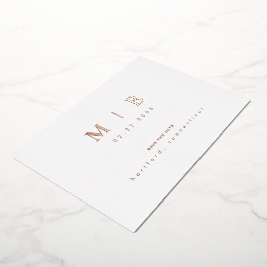 Roos Gouden Monogram Bruiloft Save the Date Folie Uitnodiging (Gedraaid)