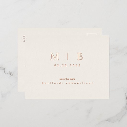 Roos Gouden Monogram Bruiloft Save the Date Folie Uitnodiging Briefkaart (Voorkant / Achterkant)
