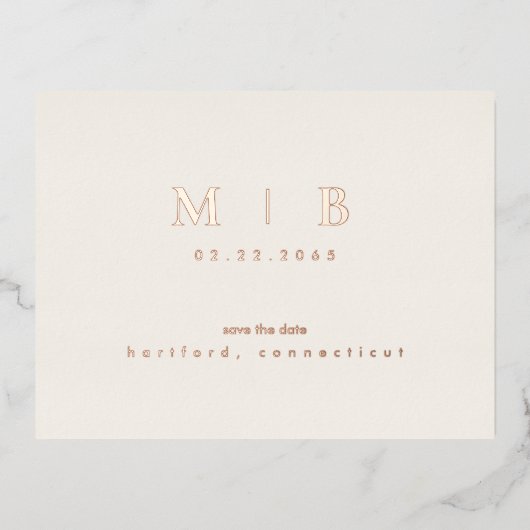 Roos Gouden Monogram Bruiloft Save the Date Folie Uitnodiging Briefkaart (Voorkant)