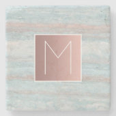 roos gouden monogram grijs blauw roze marmer stenen onderzetter (Voorkant)