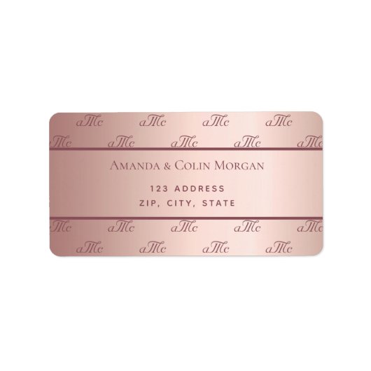 Roos gouden monogram initialen bruiloft etiket (Voorkant)