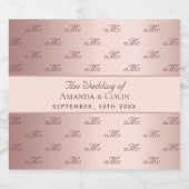 Roos gouden monogram initialen bruiloft sparkling wijnetiket (Enkel label)