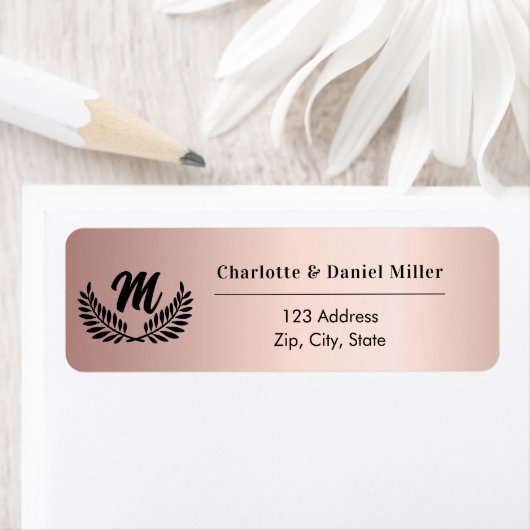 Roos gouden monogram initialen retouradres etiket (Insitu)