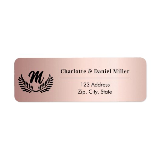 Roos gouden monogram initialen retouradres etiket (Voorkant)