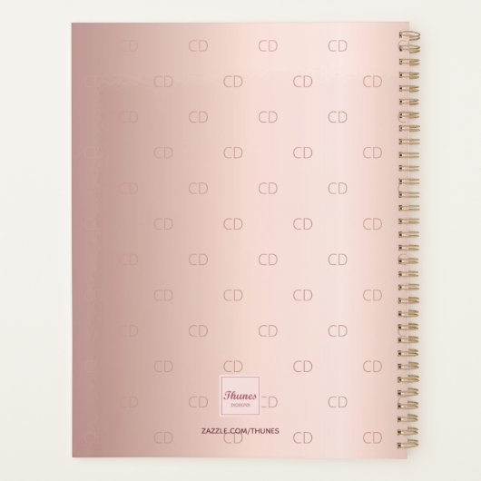 Roos gouden monogram initialen script elegant planner (Achterkant)