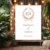 Roos gouden monogram krans bruiloft welkomstbord poster