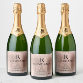 Roos Gouden Monogram Logo Vier Nieuwe Zaken Sparkling Wijnetiket