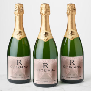 Roos Gouden Monogram Logo Vier Nieuwe Zaken Sparkling Wijnetiket