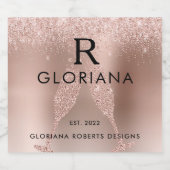 Roos Gouden Monogram Logo Vier Nieuwe Zaken Sparkling Wijnetiket (Enkel label)