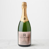 Roos Gouden Monogram Logo Vier Nieuwe Zaken Sparkling Wijnetiket (Voorkant)