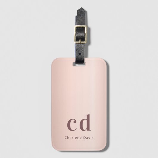 Roos gouden monogram naam modern minimalistisch bagagelabel (Voorkant (verticaal))