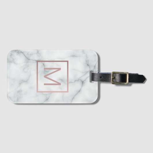 roos gouden monogram op witte steen bagagelabel (Voorkant (horizontaal))